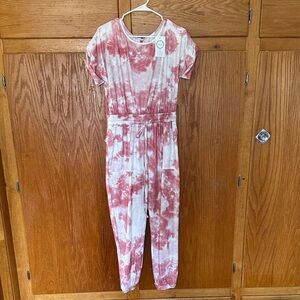 Tie-Dye Pink Jumpsuit with Drawstring Waist